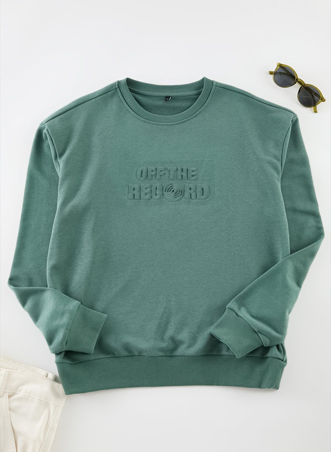 trendyol Green Oversize/Wide Cut Embossed Text Printed Unshaded Sweatshirt - Image 2