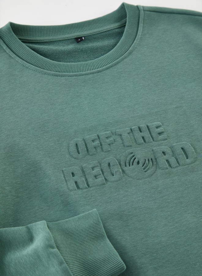 trendyol Green Oversize/Wide Cut Embossed Text Printed Unshaded Sweatshirt - Image 3