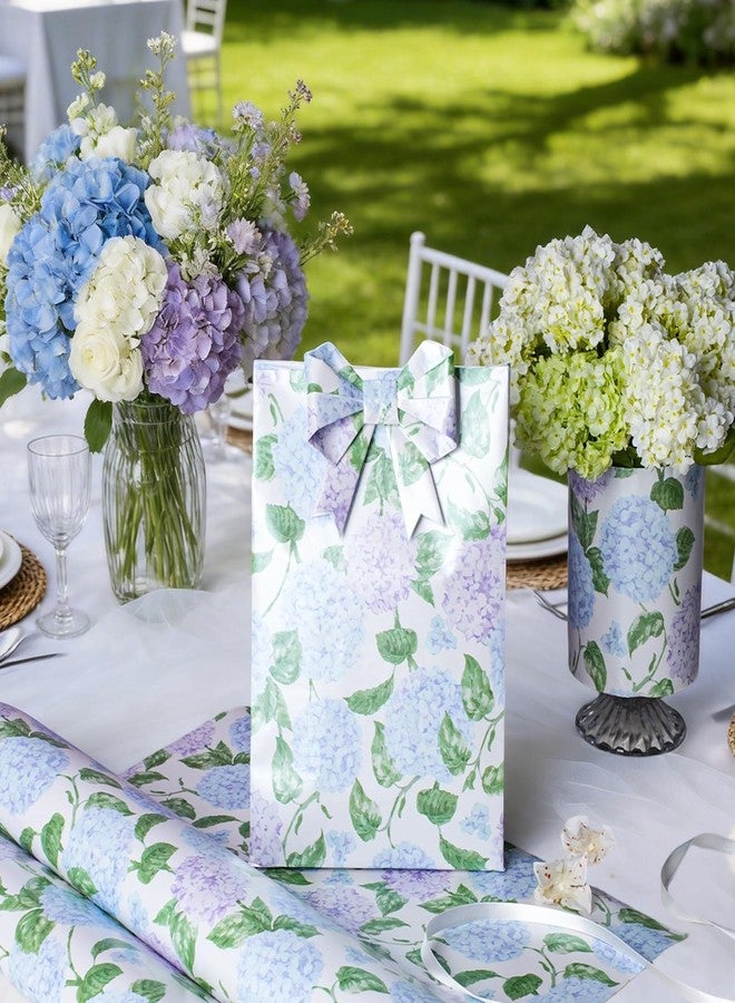 LaRibbons Floral Wrapping Paper Mini Roll, Blue & Purple Watercolor Hydrangea on Pearlescent Background, Elegant Gift Wrap for Wedding, Baby Shower, Bridal Shower, Birthday, 17" x 33'(46.7 sq. ft) - Image 4