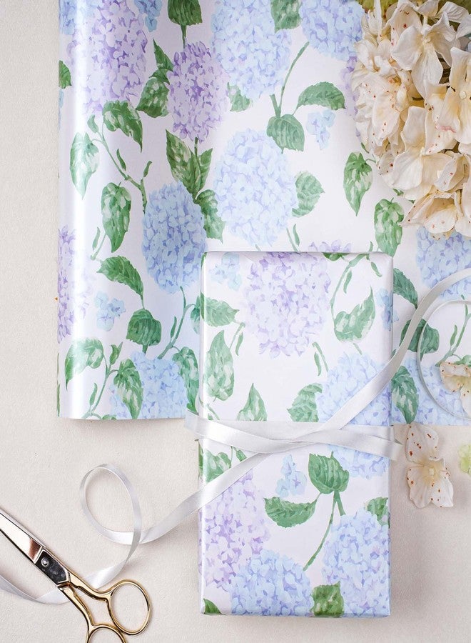 LaRibbons Floral Wrapping Paper Mini Roll, Blue & Purple Watercolor Hydrangea on Pearlescent Background, Elegant Gift Wrap for Wedding, Baby Shower, Bridal Shower, Birthday, 17" x 33'(46.7 sq. ft) - Image 5