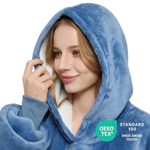 Krifey Wearable Blanket Hoodie, Oversized Sherpa Fleece Sweatshirt with Giant Pocket, Birthday Gifts for Women, Mom, Sister, Calm Sky Blue - Image 2
