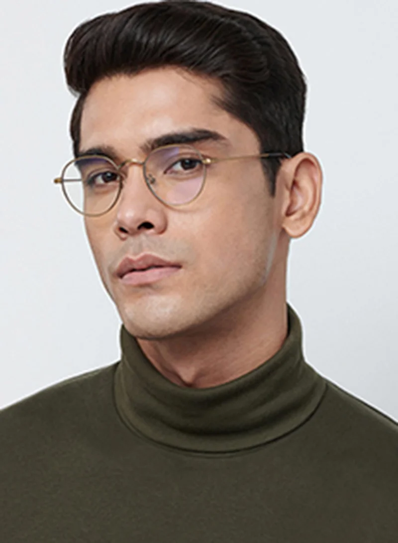 Lenskart Blu LENSKART BLU | Zero Power Bluecut & Antiglare Computer Eyeglasses | Gold Full Rim Round | For Men & Women | Small | LB E14131