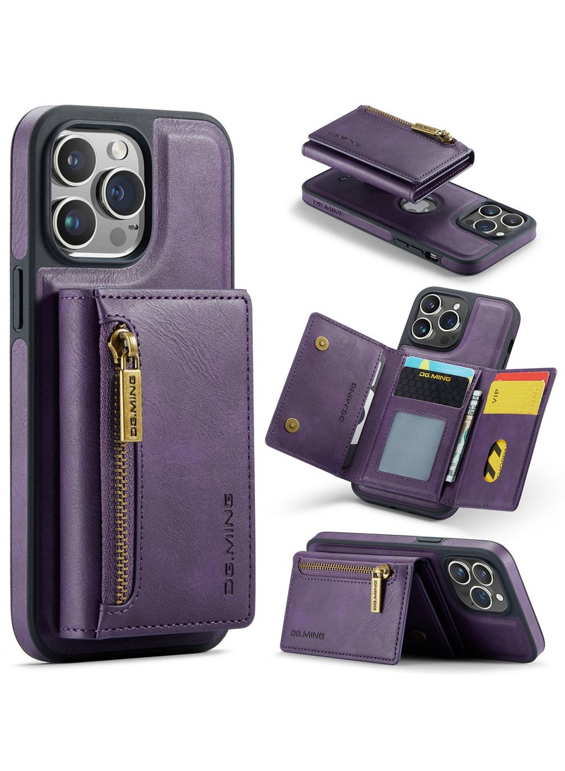 ديجمينغ كيس مي جراب جلد مع محفظة مغناطيسية متوافق مع هاتف ايفون 14 برو - بنفسجي - Image 1