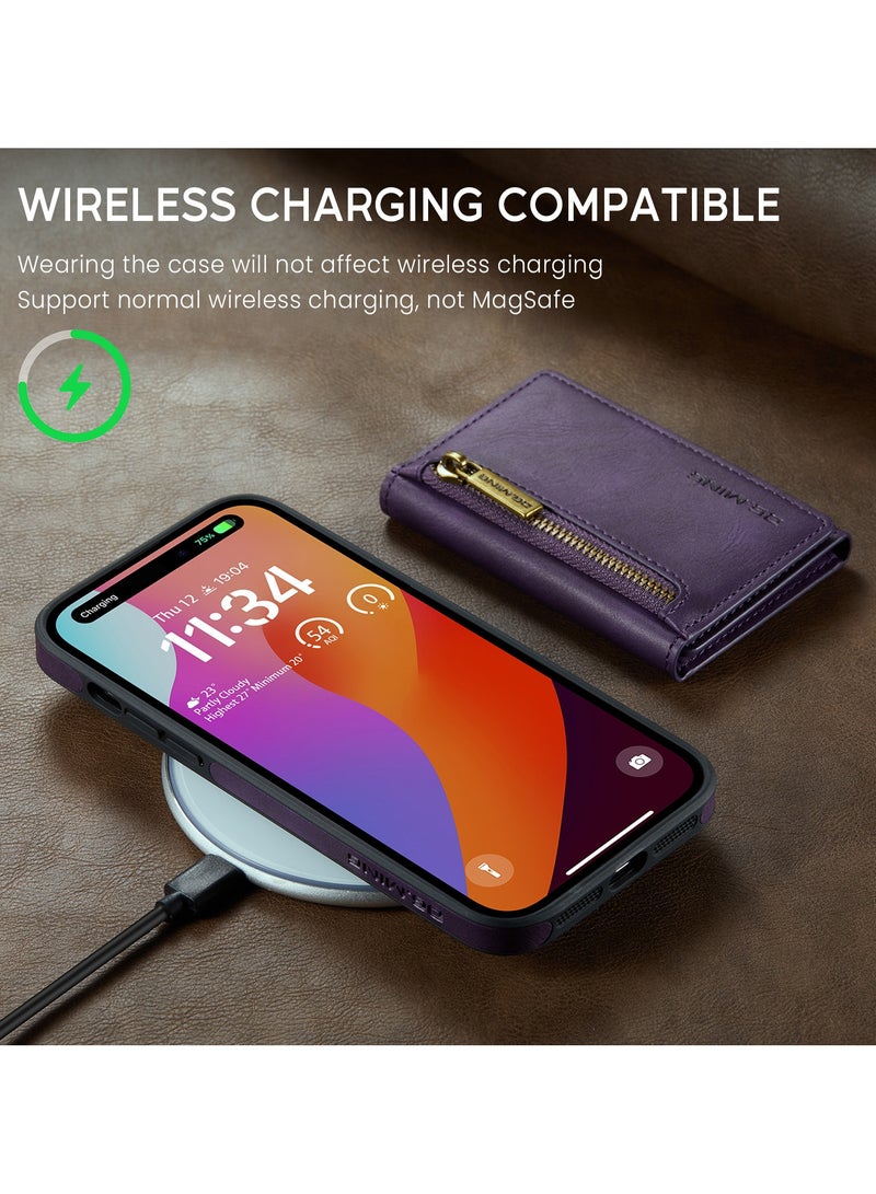 ديجمينغ كيس مي جراب جلد مع محفظة مغناطيسية متوافق مع هاتف ايفون 14 برو - بنفسجي - Image 4