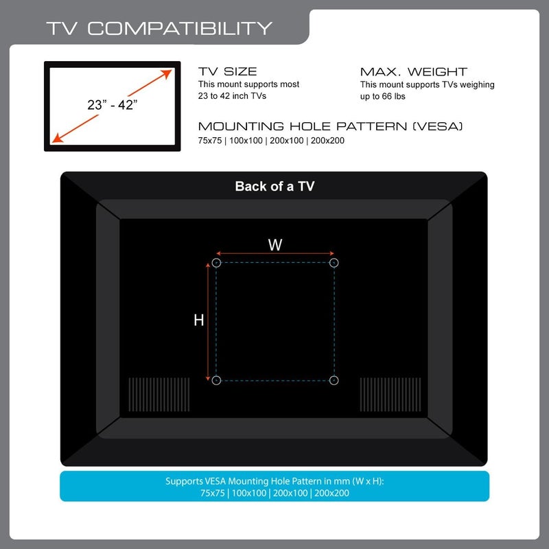 QualGear QG-TM-020-BLK حامل حائط تلفزيون مفصلي /23-42، أسود - Image 3