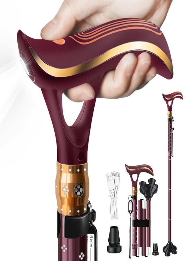 ispuoocti Folding Cane, Smart Alarm Foldable Cane with Light, Fashion Walking Cane for Women&Men, Adjustable Canes for Seniors, USB Direct Charging, Lightweight and Portable (Red) - Image 1