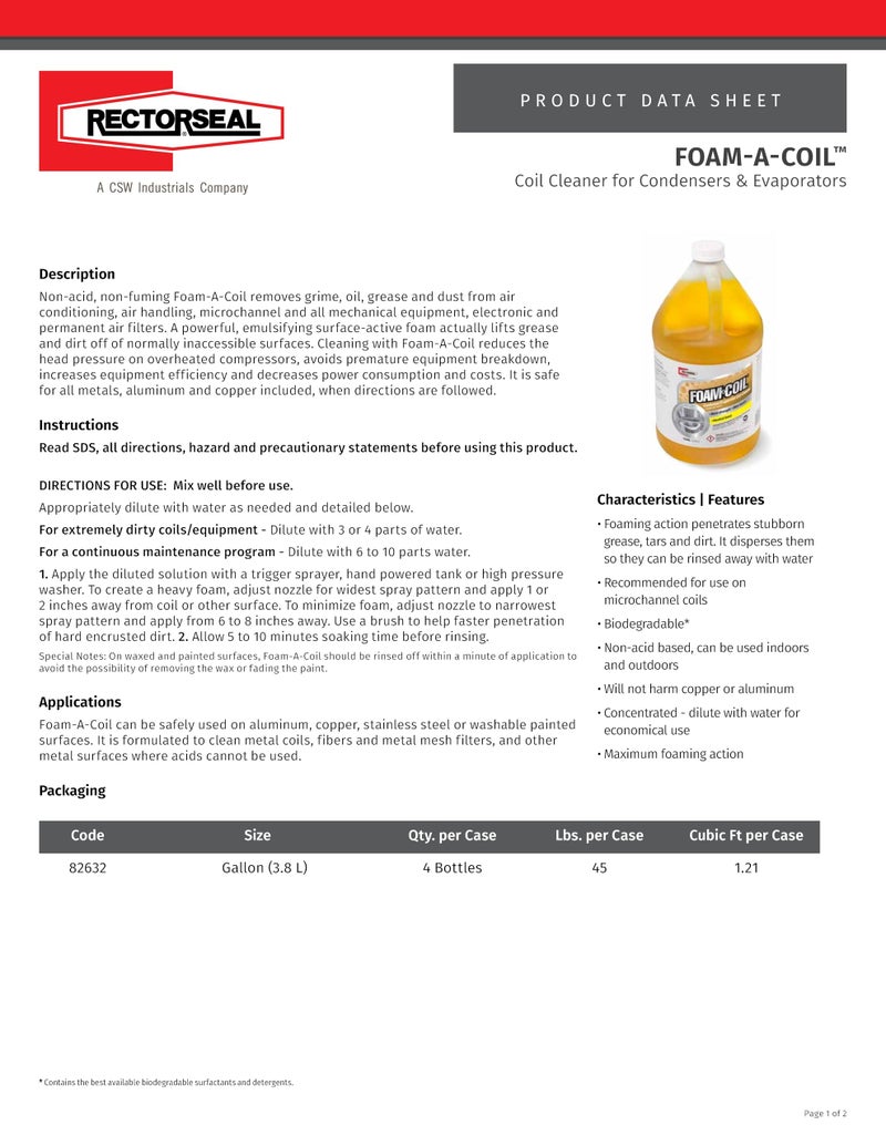 RectorSeal Foam-A-Coil 82632 Coil Cleaner, Superior Penetrating Surfactant- Aided Foam Lifts & Removes Grime and Grease, Indoor & Outdoor use, HVAC, 1 Gallon - Image 2