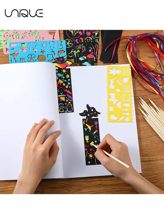 Unique 84Pcs Scratch Art Magic Rainbow Bookmarks for Kids Children, Animal Craft DIY Paper Scratch Art Gift Tags with 36 Colorful Ropes and 36 Stylus for Classroom Gifts, Party Bags Filler for Kids  - Image 3
