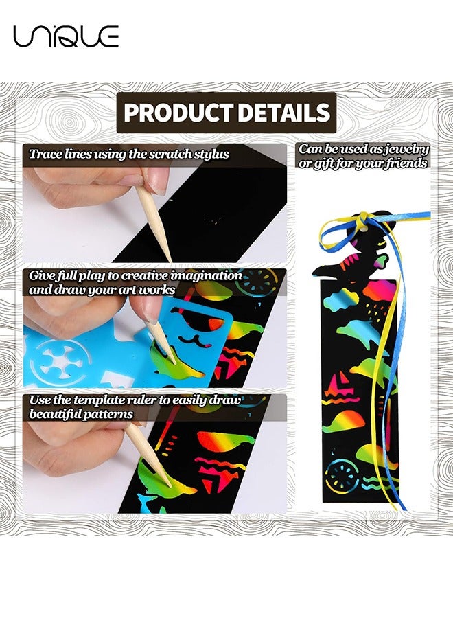 Unique 84Pcs Scratch Art Magic Rainbow Bookmarks for Kids Children, Animal Craft DIY Paper Scratch Art Gift Tags with 36 Colorful Ropes and 36 Stylus for Classroom Gifts, Party Bags Filler for Kids  - Image 2