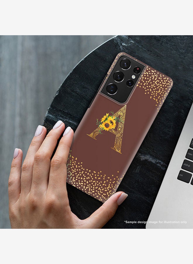 Monogram Slim Cover for Samsung Galaxy S21 Ultra 5G Case Custom Initials Letter Floral Pattern Snap Series Mobile Cover Matte Alphabet  - Y (Brown)