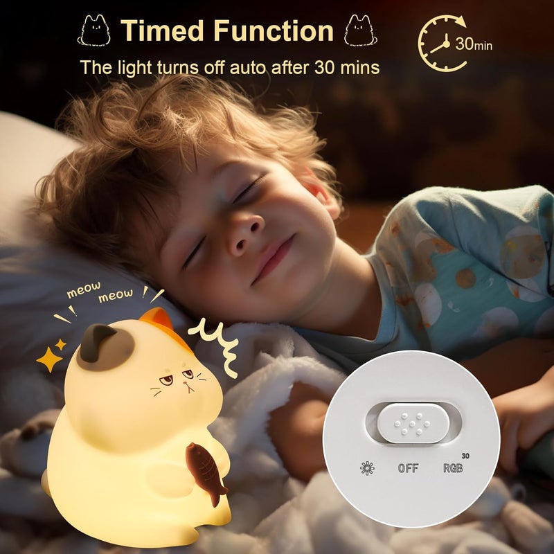 KASTWAVE Greedy Cat Kids Night Light - 3-Level Dimmable Touch-Controlled Color-Changing Silicone Lamp - Image 5