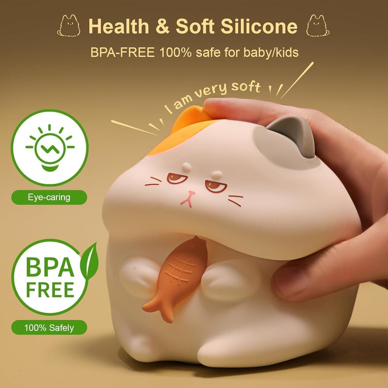 KASTWAVE Greedy Cat Kids Night Light - 3-Level Dimmable Touch-Controlled Color-Changing Silicone Lamp - Image 3