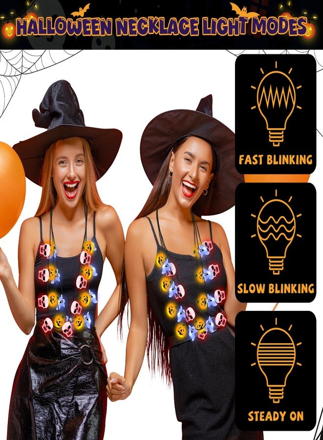 EOBOH Halloween Light up Necklace, 3PCS Glow Skulls Pumpkins Ghost Halloween Necklaces, Red Orange Glow in Dark Necklace with 3D Blub, Festival Accessories for Trick or Treat Party Supplies - Image 3