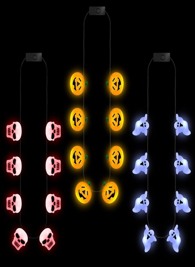 EOBOH Halloween Light up Necklace, 3PCS Glow Skulls Pumpkins Ghost Halloween Necklaces, Red Orange Glow in Dark Necklace with 3D Blub, Festival Accessories for Trick or Treat Party Supplies - Image 2