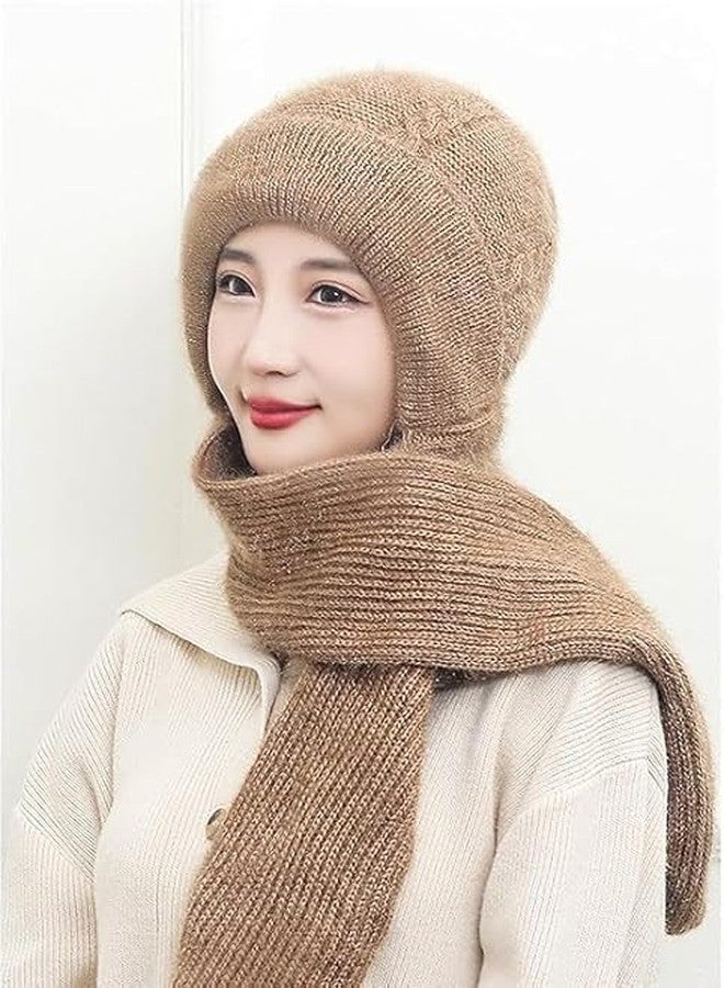 NIRBHI Winter Cap for Women Woolen Capp with Mufflers for Women, 2 in 1 Mask Scarf Knitted Woollen Muffler for Woomen & Girls Muffler Cap Stylish Woolen caps & Scarf Ear Protection (Multicolor)-1 Pcs - Image 2