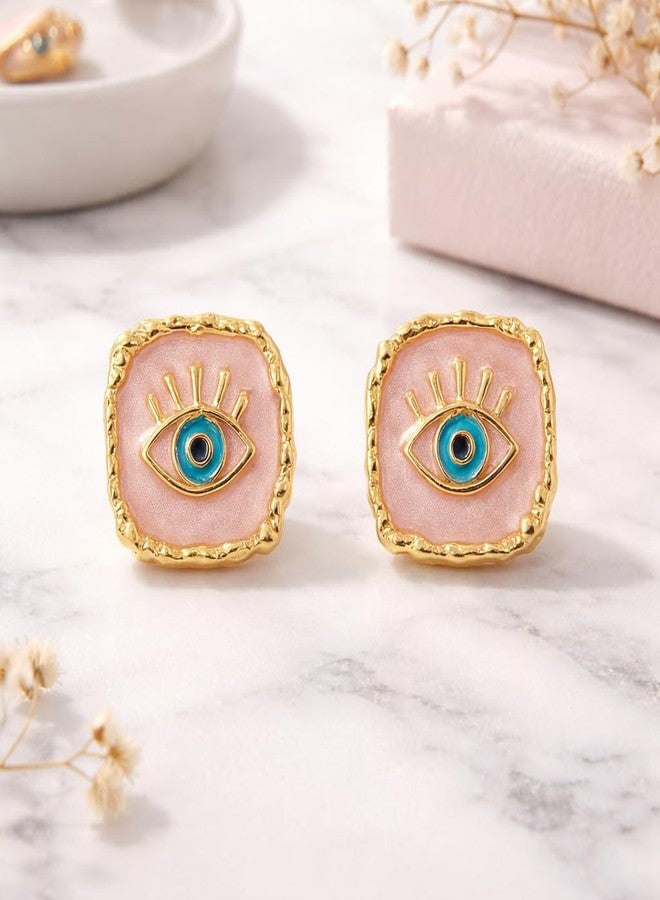 AMAAL Gold Evil Eye Enamel Square Stud Korean Earrings set for Women Girls Ladies | Western Meenakari Earing | Stylish Ear Rings Jewellery for woman | Valentine Gift for Girlfriend couple -409 - Image 3