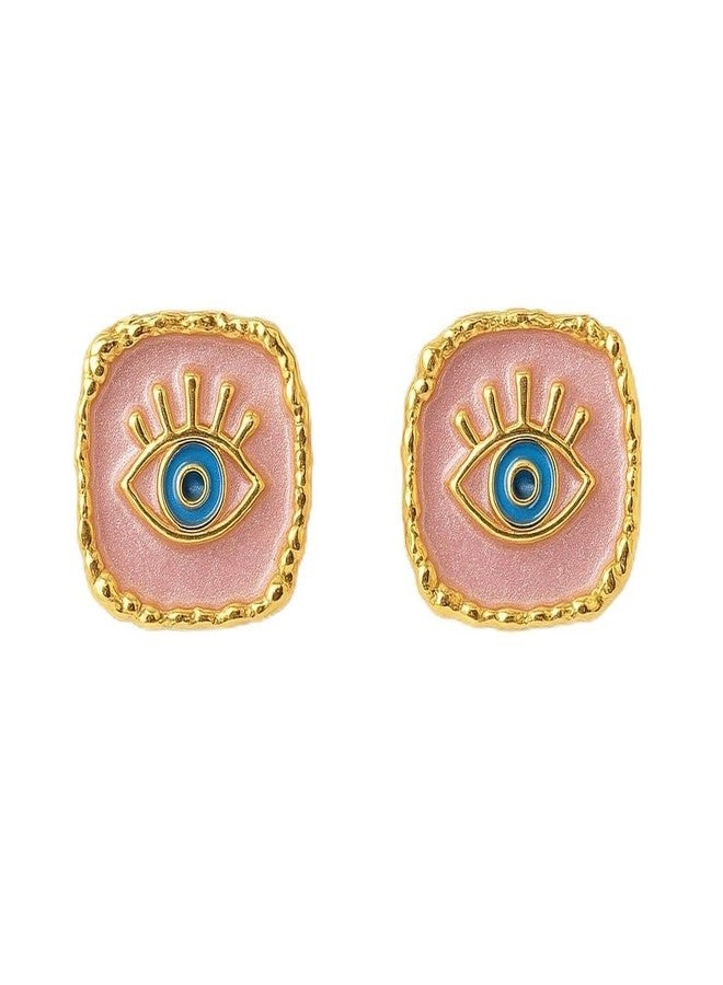 AMAAL Gold Evil Eye Enamel Square Stud Korean Earrings set for Women Girls Ladies | Western Meenakari Earing | Stylish Ear Rings Jewellery for woman | Valentine Gift for Girlfriend couple -409 - Image 1