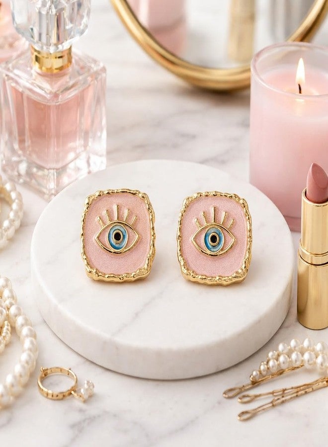AMAAL Gold Evil Eye Enamel Square Stud Korean Earrings set for Women Girls Ladies | Western Meenakari Earing | Stylish Ear Rings Jewellery for woman | Valentine Gift for Girlfriend couple -409 - Image 5