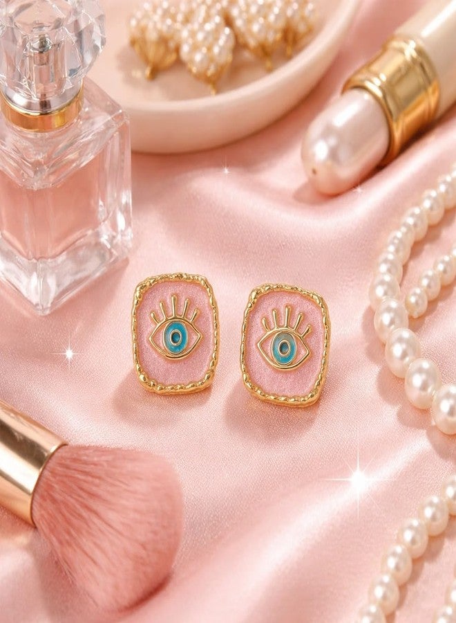 AMAAL Gold Evil Eye Enamel Square Stud Korean Earrings set for Women Girls Ladies | Western Meenakari Earing | Stylish Ear Rings Jewellery for woman | Valentine Gift for Girlfriend couple -409 - Image 4