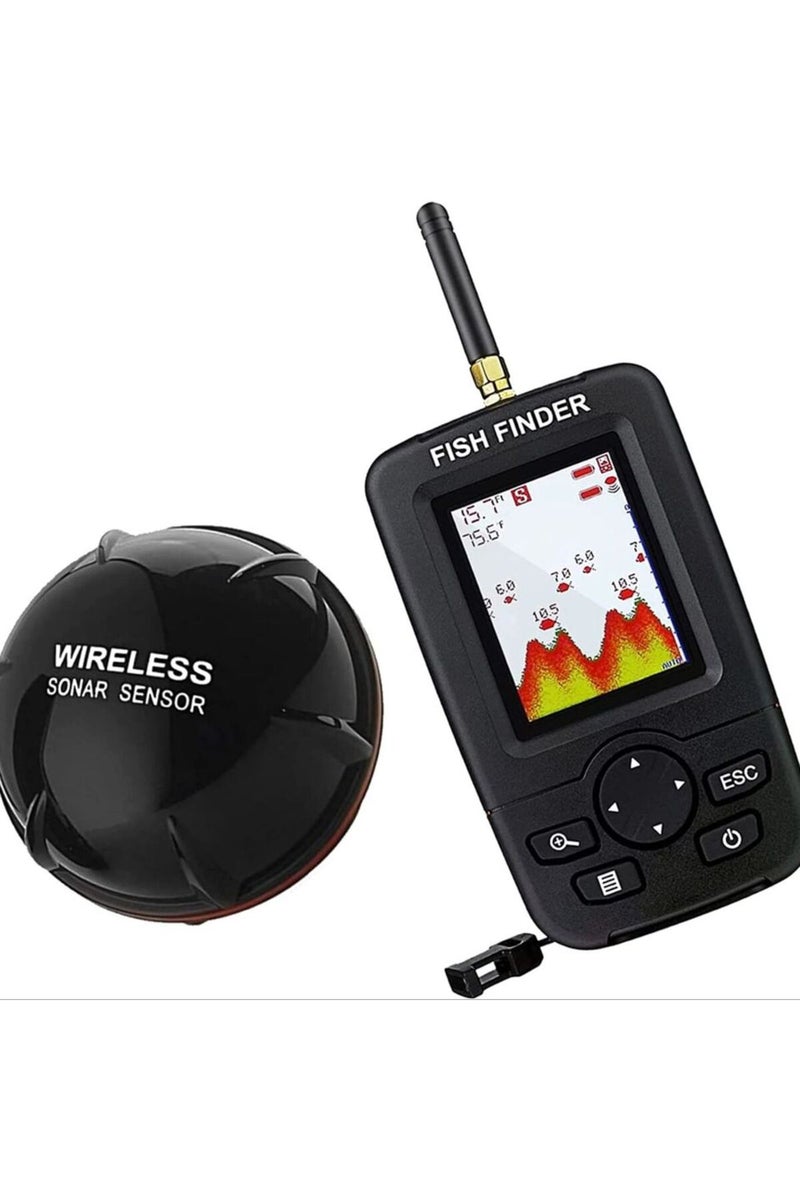 جهاز سونار لاسلكي أسود للتنبيه أثناء الصيد، كاشف الأسماك، جهاز قياس الأعماق تحت الماء، كاشف الأسماك المحمول