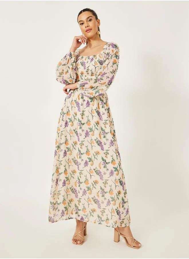 ستايلي Floral Print Balloon Sleeves A-Line Maxi Dress