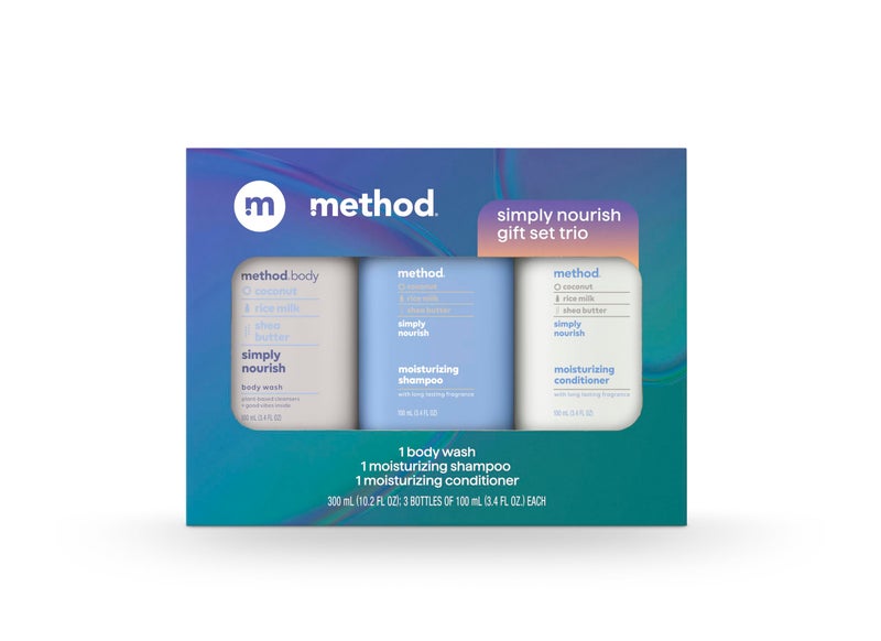 Method Body Wash and Hair Care Gift Set, Simply Nourish, 3.4 oz Travel Size Bottles - Image 1
