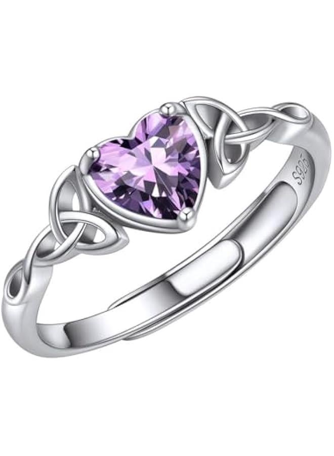 925 Sterling Silver Celtic Knot/Claddagh Heart Shape Birthstone Promise Ring for Women (withe Gift Box) - Image 1