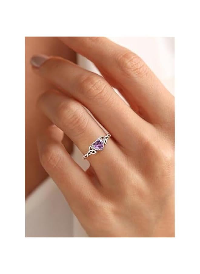 925 Sterling Silver Celtic Knot/Claddagh Heart Shape Birthstone Promise Ring for Women (withe Gift Box) - Image 3