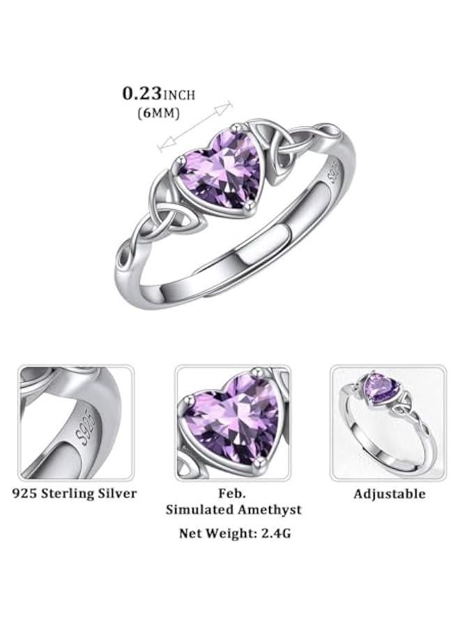 925 Sterling Silver Celtic Knot/Claddagh Heart Shape Birthstone Promise Ring for Women (withe Gift Box) - Image 5