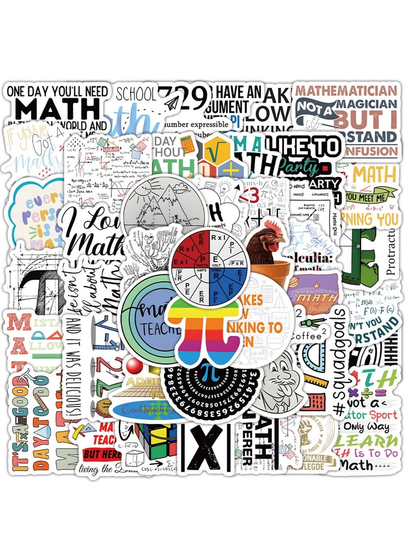 50Pcs Math Stickers, Funny Math Cartoon Stickers for Student Vinyl Waterproof Stickers for Water Bottle Laptop Luggage Skateboard Snowboard Guitar Gifts for Teens Girls Kids Adult - Image 1