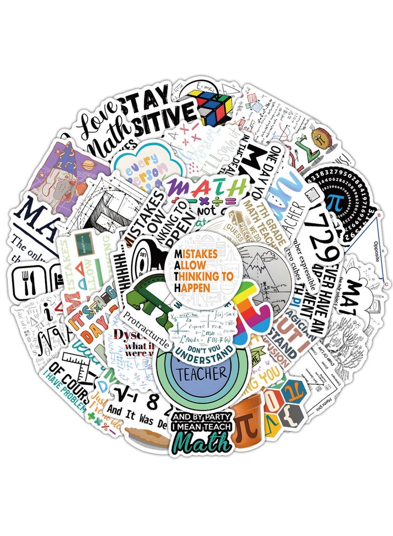 50Pcs Math Stickers, Funny Math Cartoon Stickers for Student Vinyl Waterproof Stickers for Water Bottle Laptop Luggage Skateboard Snowboard Guitar Gifts for Teens Girls Kids Adult - Image 2