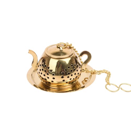 OH CHA - Small Brass Tea Infuser with Brass Plate, Lead Free | Teapot Shaped | Kettle Shaped Handcrafted Brass Tea Strainer Infuser Steeper | Use as Green Tea Infuser | Perfect for Loose Leaf Tea - Image 2