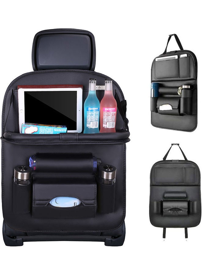 Deo King Leather Car Seat Back Storage Bag with Foldable Table Tray - Image 1
