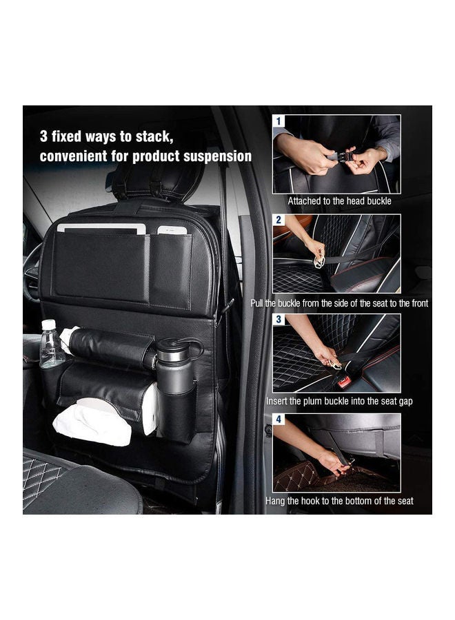 Deo King Leather Car Seat Back Storage Bag with Foldable Table Tray - Image 5
