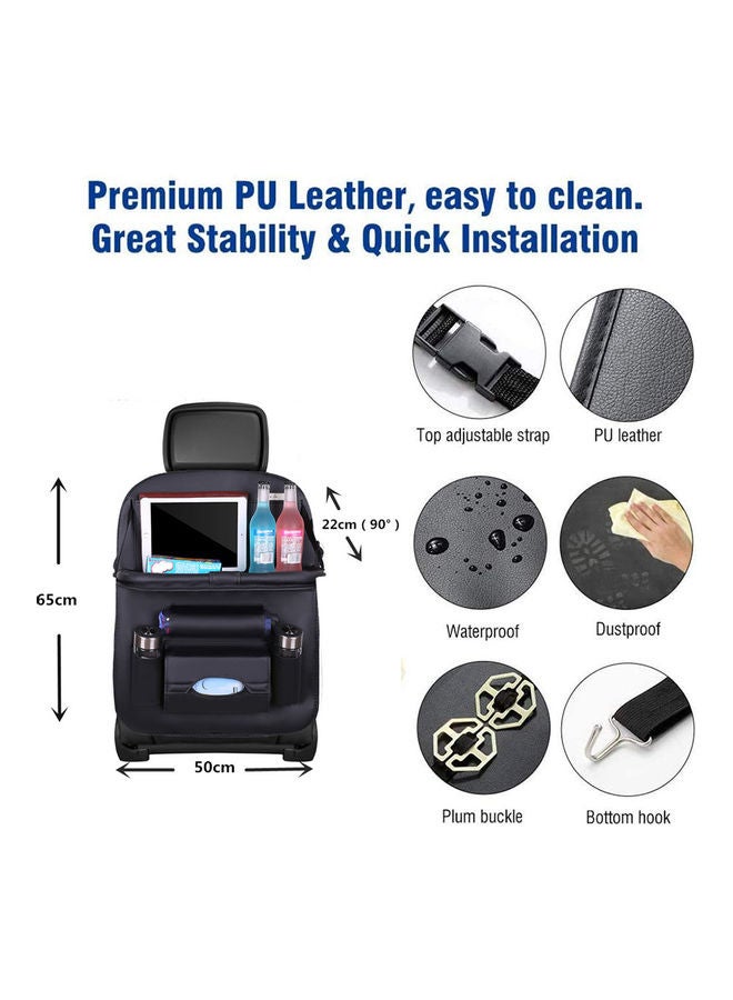 Deo King Leather Car Seat Back Storage Bag with Foldable Table Tray - Image 4