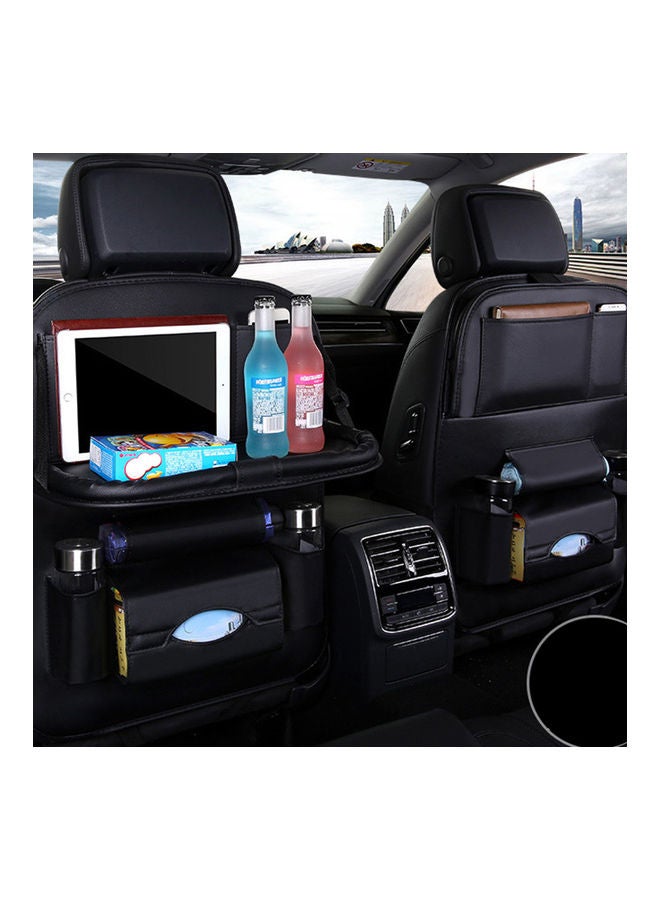 Deo King Leather Car Seat Back Storage Bag with Foldable Table Tray - Image 2