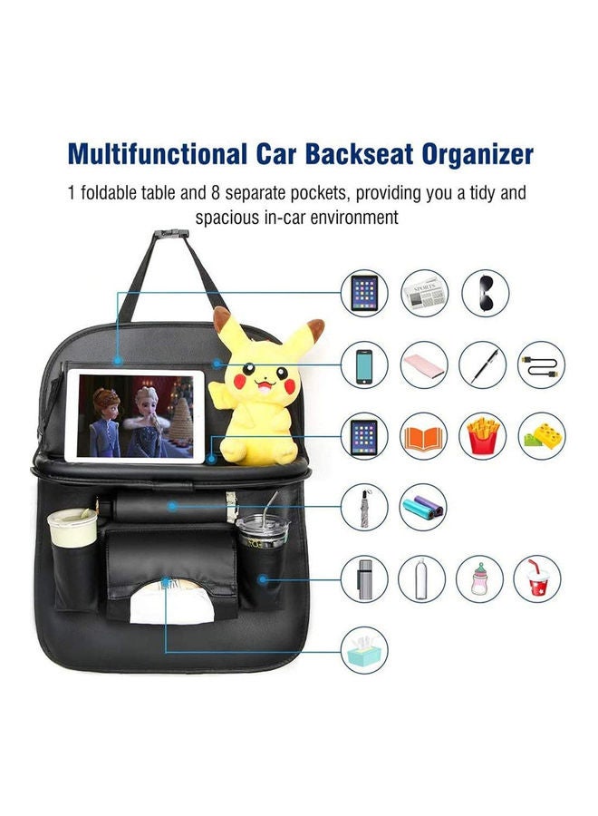 Deo King Leather Car Seat Back Storage Bag with Foldable Table Tray - Image 3