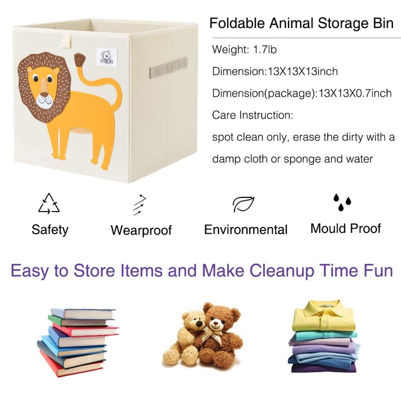 CLCROBD Foldable Animal Cube Storage Bins Fabric Toy Box/Chest/Organizer for Toddler/Kids Nursery, Playroom, 13 inch (Lion) - Image 3