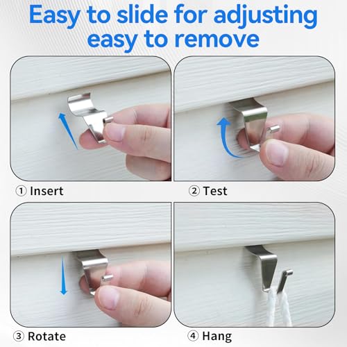 Amuille 20 Pack Vinyl Siding Hooks, No Hole Siding Hanging Hangers, Heavy-Duty Stainless Steel Vinyl Siding Hanger, Reusable Siding Clips for Hanging Holiday Decorations, Plaques, String Light - Image 5