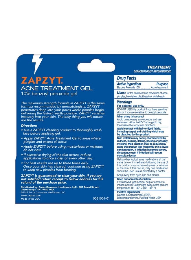 Zapzyt Maximum Strength 10% Benzoyl Peroxide Acne Treatment Gel 1 oz. (Pack of 3) - Image 2