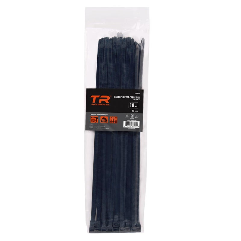 TR Industrial MultiPurpose UV Resistant Black Cable Ties 18 inches 50 Pack
