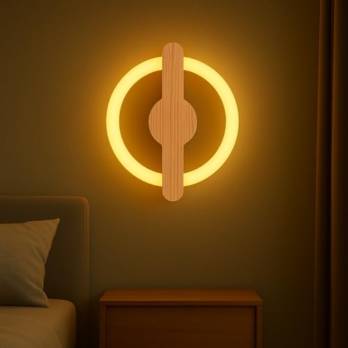 Lamp master Wooden Ring LED Wall Lamp | 2-in-1 Rotatable Wall Mounting Design | Decorative Wall Sconce for Bedroom, Living Room, Office, Hotels & Restaurants | Warm White Glow | Modern Home Decor - Image 5