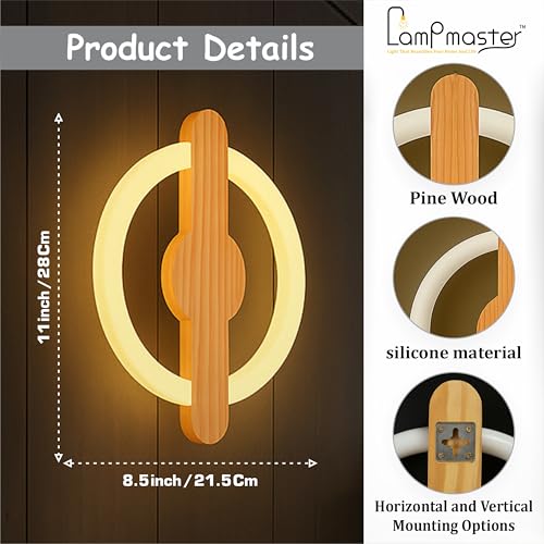 Lamp master Wooden Ring LED Wall Lamp | 2-in-1 Rotatable Wall Mounting Design | Decorative Wall Sconce for Bedroom, Living Room, Office, Hotels & Restaurants | Warm White Glow | Modern Home Decor - Image 4