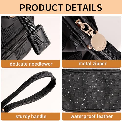Abiudeng Large Makeup Bag for Women,Travel Makeup Organizer with Brush Holder, Dopp Kit Essentials,Waterproof Checkered Cosmetic Bag for Traveling,Multi Compartment,Cute,Spacious Capacity-Black - Image 3