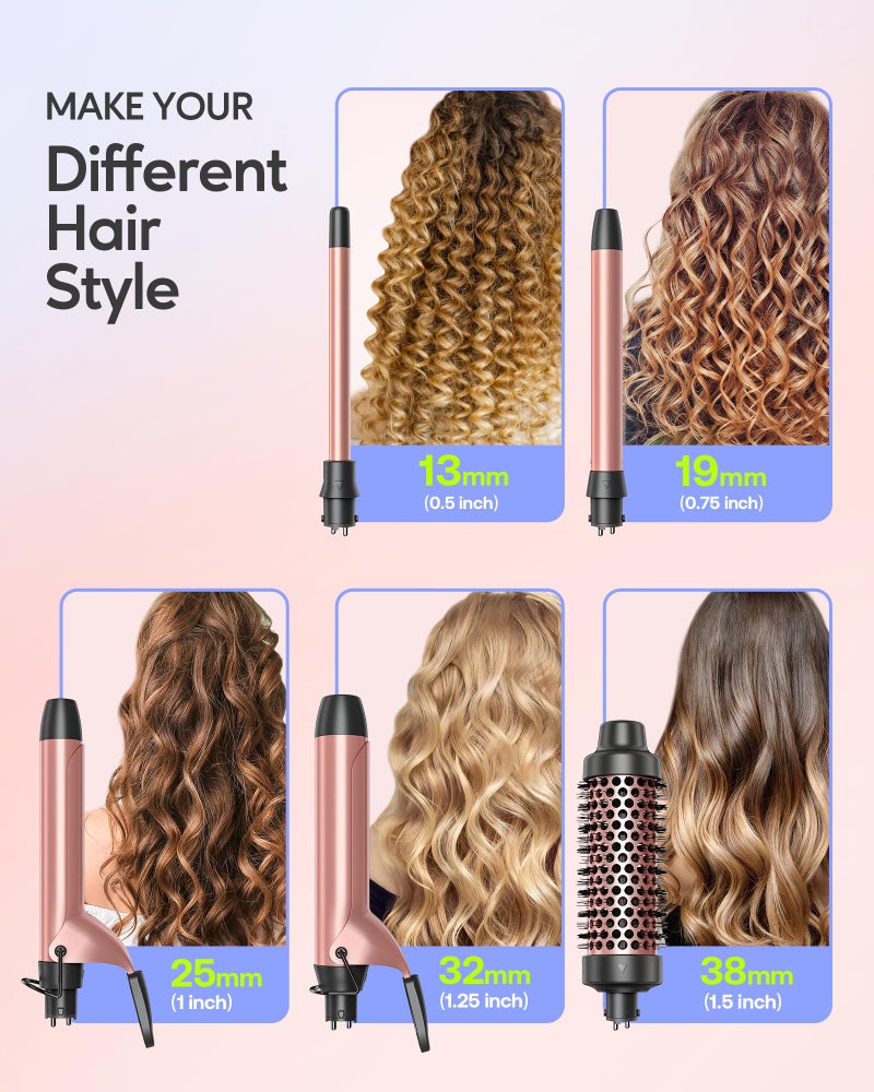 Wavytalk 5 in 1 Curling Iron,Curling Iron Set with Heated Round Brush and 4 Interchangeable Ceramic Curling Wand(0.5â€-1.25"), Instant Heat Up,Dual Voltage Hair Curler - Image 2