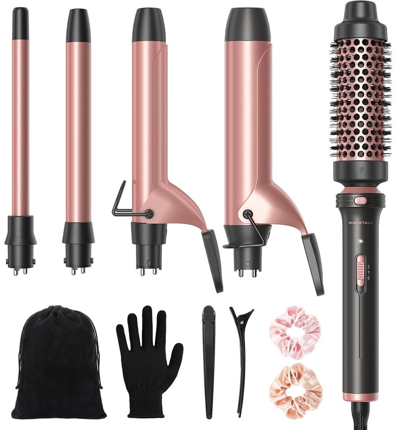 Wavytalk 5 in 1 Curling Iron,Curling Iron Set with Heated Round Brush and 4 Interchangeable Ceramic Curling Wand(0.5â€-1.25"), Instant Heat Up,Dual Voltage Hair Curler - Image 1