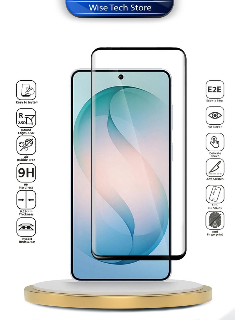 دبليو تيك واقي شاشة زجاجي مقسى كامل الالتصاق كامل الغطاء لجهاز سامسونج S26 5G 2026 بريميوم إيدج-برو (MSGPCN) - شفاف/أسود - Image 1
