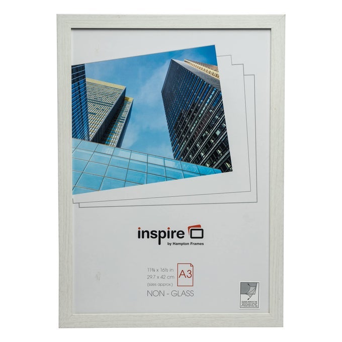 A3 Picture Poster Photo Frame BERA3NG 30x42cm White MDF Plexi NonGlass Wall Mount Landscape or Portrait DropIn Back Modern Display for Certificates Photos
