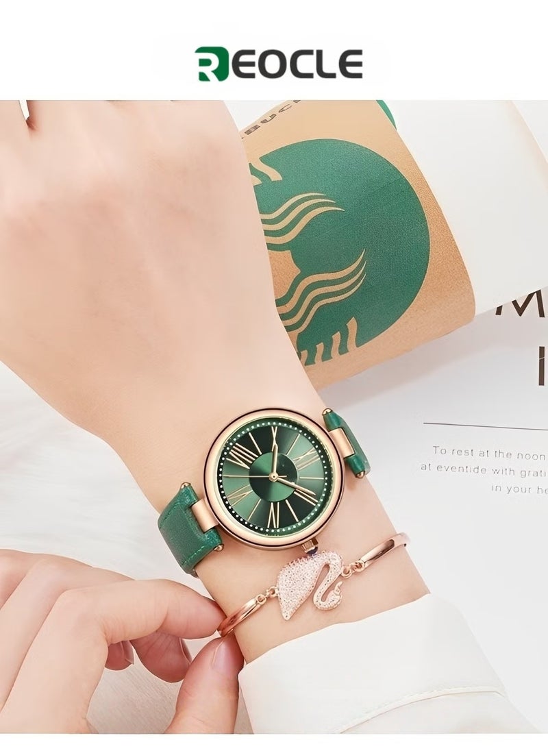 REOCLE Women's Leather Watch Fashion Simple Elegant Quartz Watches with Circular Dial & Leather Strap Waterproof Dress Wrist Watches for Ladies as Gifts  - Image 1