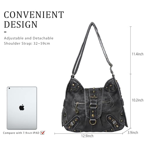 Angel Kiss Hobo Bag for Women Studded Vegan Leather Shoulder Purses and Handbags Retro Roomy Daily Purse Travel Crossbody Bags Medium Size With Adjustable Strap,Brown - Image 3